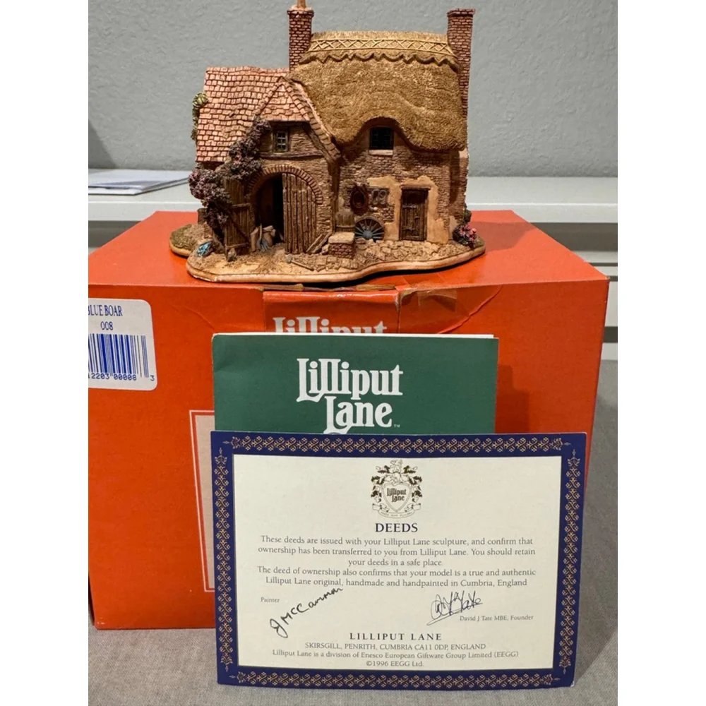 Lilliput Lane Blue Boar Cottage Sculpture figurine with deed